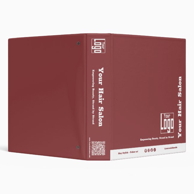 Simple Logo Motto Burgundy White Hair Salon 3 Ring Binder (Background)
