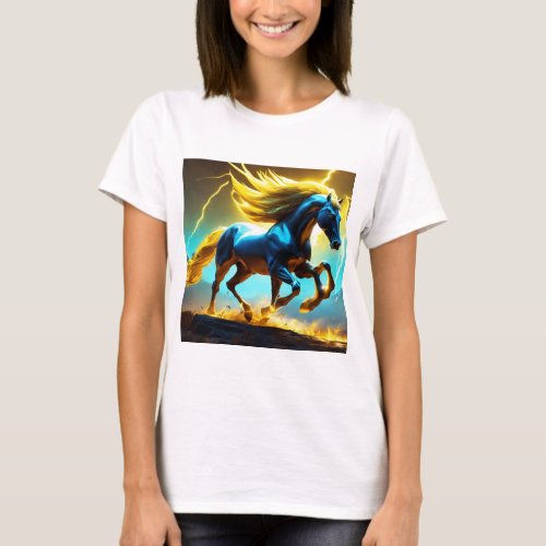 simple logo of an dark running horse  T_Shirt