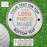 Simple Logo or Photo Personalized Custom Golf Ball Marker<br><div class="desc">Create a set of 3 custom personalized golf ball markers with this easy template design to add your logo, photo, image or artwork and your custom text in your choice of colors (shown in black on an editable white background). Utilize for promotion or marketing your golf course or club, recognize...</div>