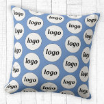 Simple Logo Pattern Business Promotional Blue Throw Pillow<br><div class="desc">Simple minimalist logo design to foster brand loyalty and promote your small business. Replace the logo with your own and change the background color in the Design Tool to customize. Use them in your business, hotel, cafe, restaurant, office or store front, or sell or give them away to your customers...</div>