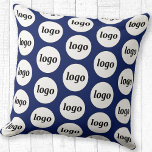 Simple Logo Pattern Business Promotional Navy Blue Throw Pillow<br><div class="desc">Simple minimalist logo design to foster brand loyalty and promote your small business. Replace the logo with your own and change the background color in the Design Tool to customize. Use them in your business, hotel, cafe, restaurant, office or store front, or sell or give them away to your customers...</div>