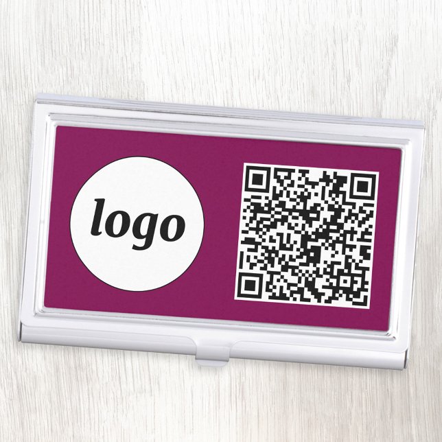 Simple Logo Promotional Business QR Code Magenta Card Case (Simple logo with QR code branding promotional business card holder case)
