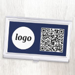Simple Logo Promotional Business QR Code Navy Blue Business Card Case<br><div class="desc">Simple logo and QR code to promote your business.  Replace the logo and QR code with your own to customize.  Minimalist and professional to reflect your brand.</div>
