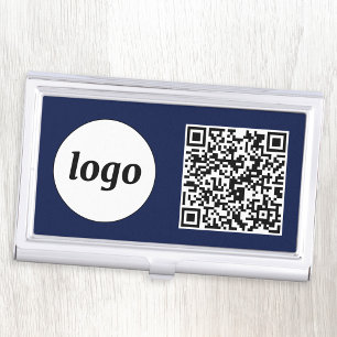 Simple Logo Promotional Business QR Code Navy Blue Card Case