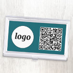 Simple Logo Promotional Business QR Code Teal Gree Business Card Case<br><div class="desc">Simple logo and QR code to promote your business.  Replace the logo and QR code with your own to customize.  Minimalist and professional to reflect your brand.</div>