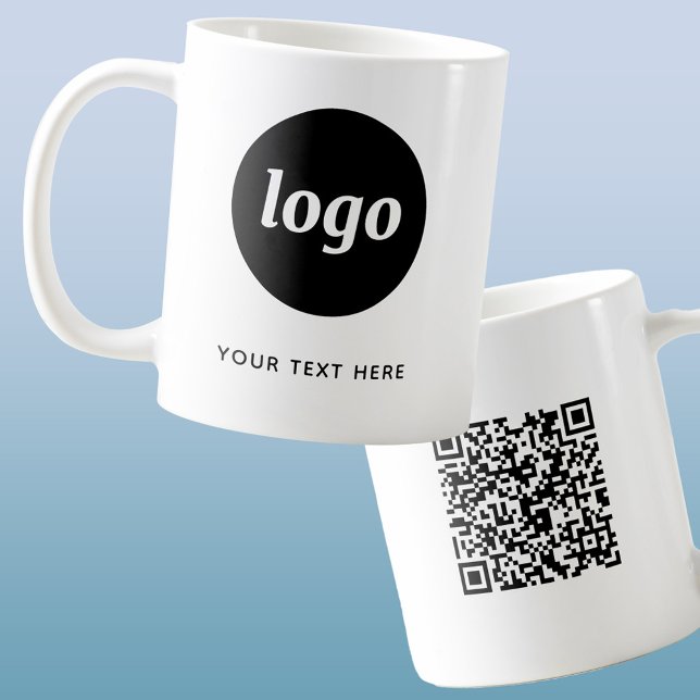 Simple Logo QR Code and Text Business Promotional Coffee Mug (Logo QR code and custom text promotional business coffee mug)