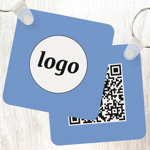 Simple Logo QR Code Blue Business Keychain