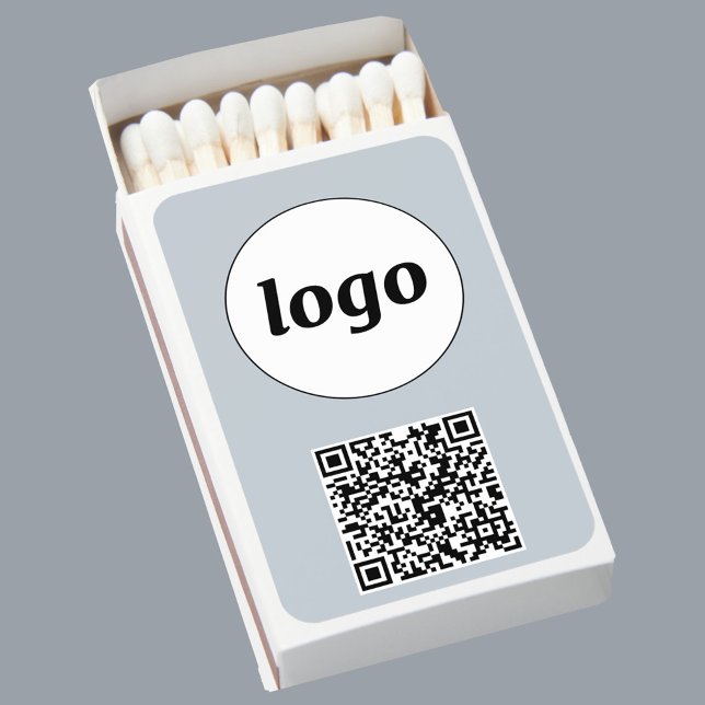 Simple Logo QR Code Blue Gray Promotional Business Matchboxes (Logo with QR code business branding promotional match box)