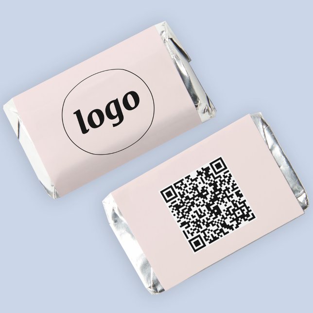 Simple Logo QR Code Blush Pink Promotional Hershey's Miniatures (Logo and QR code blush pink business promotional Hershey's Miniatures chocolates)