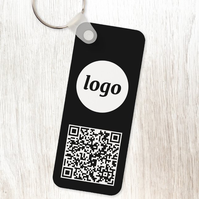 Simple Logo QR Code Business Black and White Keychain (Logo with QR code business promotional keychain keyring)