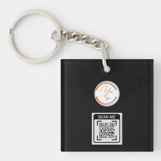 Simple Logo QR Code Business Black Keychain (Front)
