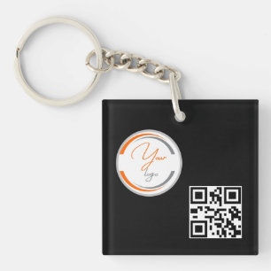 Simple Logo QR Code Business Black Keychain