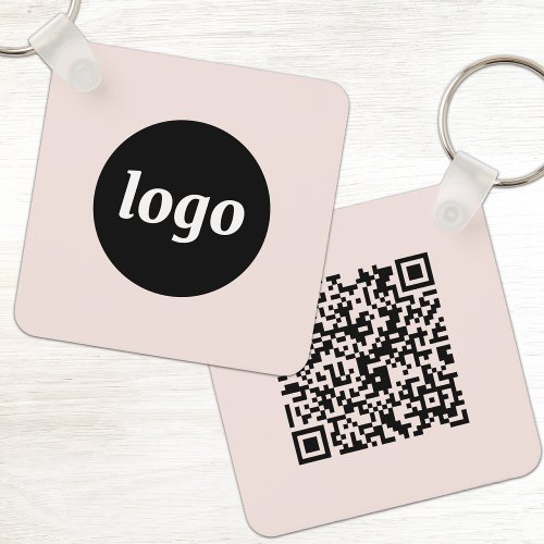 Simple Logo QR Code Business Blush Pink Keychain