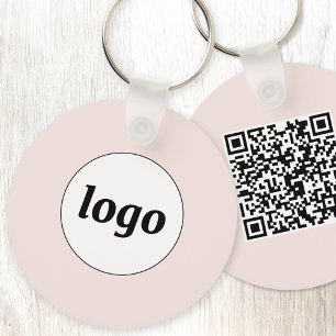 Simple Logo QR Code Business Blush Pink Keychain