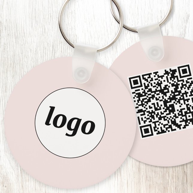 Simple Logo QR Code Business Blush Pink Keychain (Simple logo with QR code business branding promotional blush pink keychain)
