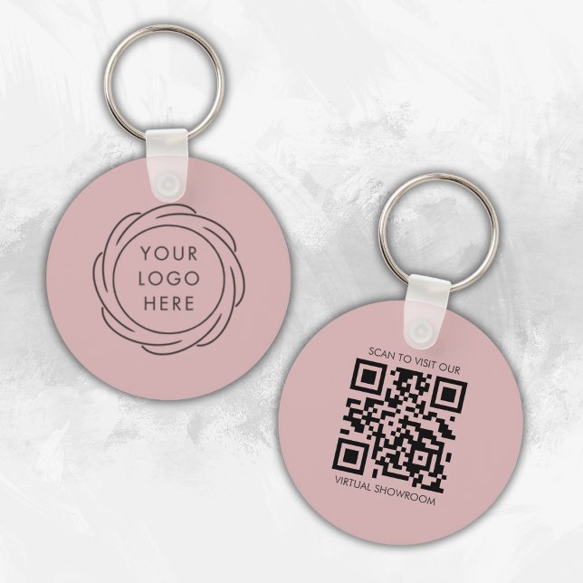 Simple Logo QR Code Business Branding Pink Keychain (Creator Uploaded)