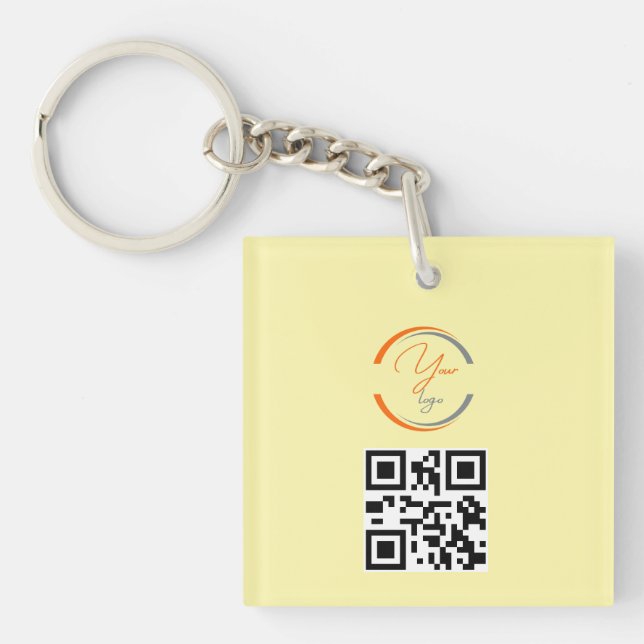 Simple Logo QR Code Business Light Yellow Keychain (Front)
