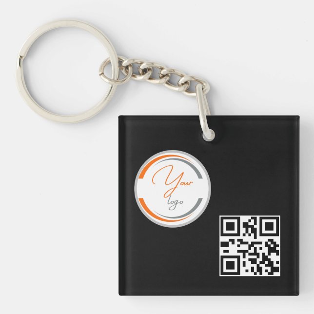 Simple Logo QR Code Business Light Yellow Keychain (Front)