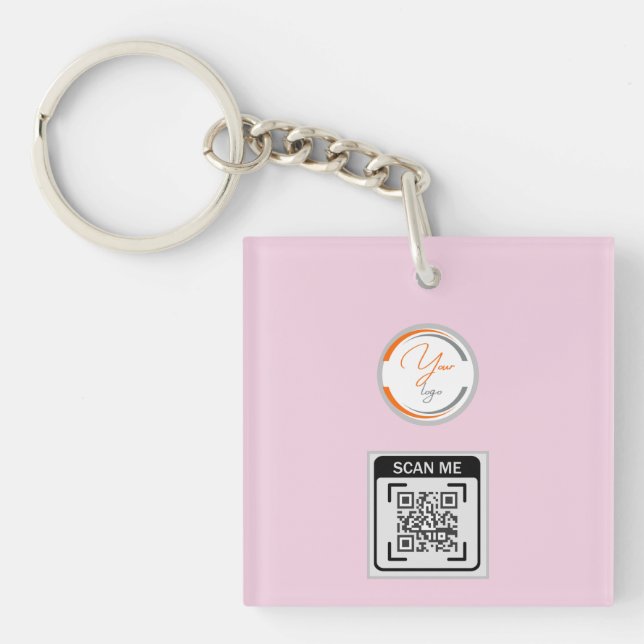 Simple Logo QR Code Business Pink Keychain (Front)