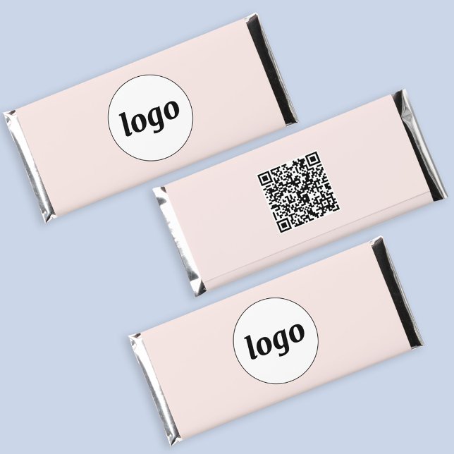 Simple Logo QR Code Business Promotional Pink Hershey Bar Favors (Simple logo with QR code business branding promotional Hershey's chocolate bar favors)