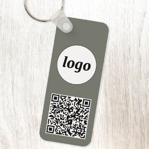 Simple Logo QR Code Business Sage Green Keychain