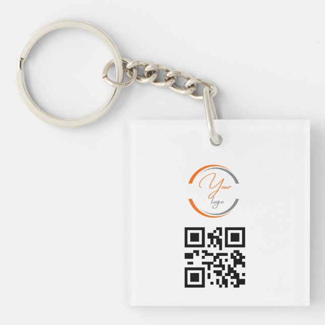 Simple Logo QR Code Business White Keychain (Front)