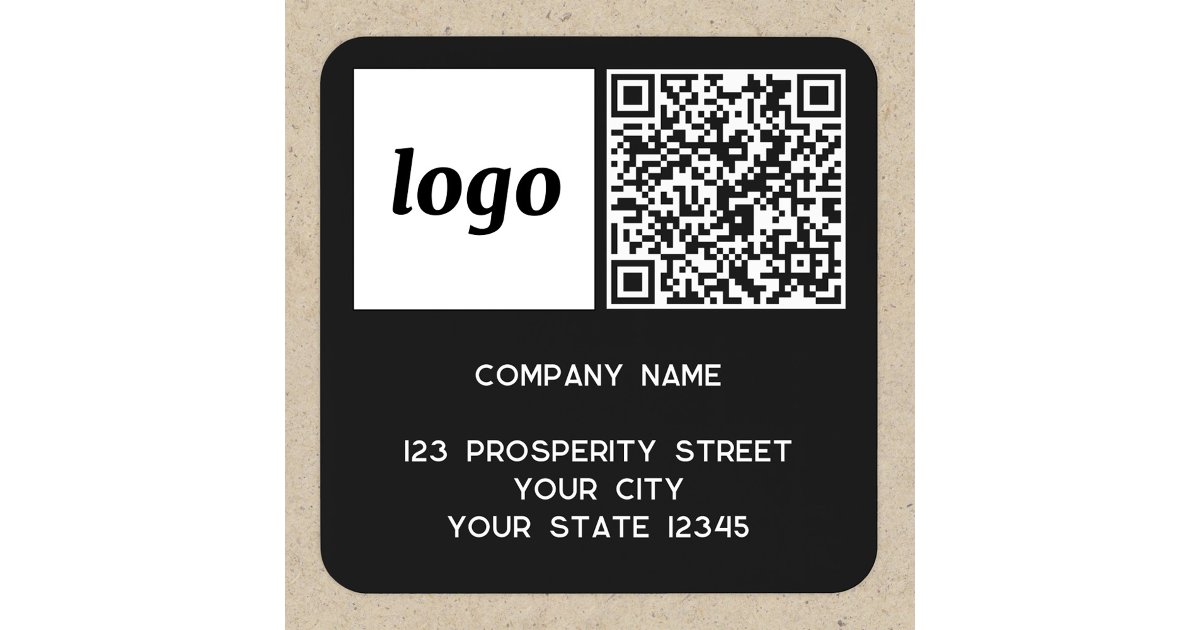 Simple Logo QR Code Company Return Address Black Square Sticker | Zazzle