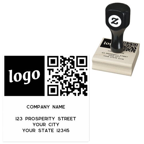 Simple Logo QR Code Company Return Address Rubber Stamp