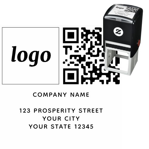 Simple Logo QR Code Company Return Address Self_inking Stamp