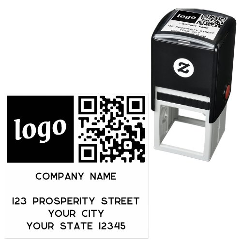 Simple Logo QR Code Company Return Address Self_inking Stamp
