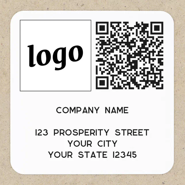 Simple Logo QR Code Company Return Address Square Sticker | Zazzle