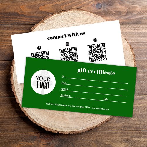 Simple Logo QR Code Gift Certificate Green