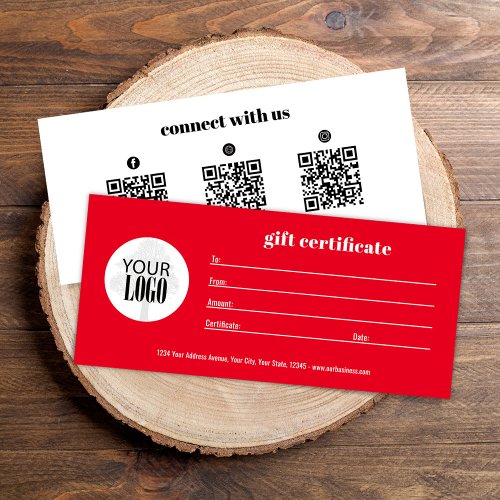 Simple Logo QR Code Gift Certificate Red