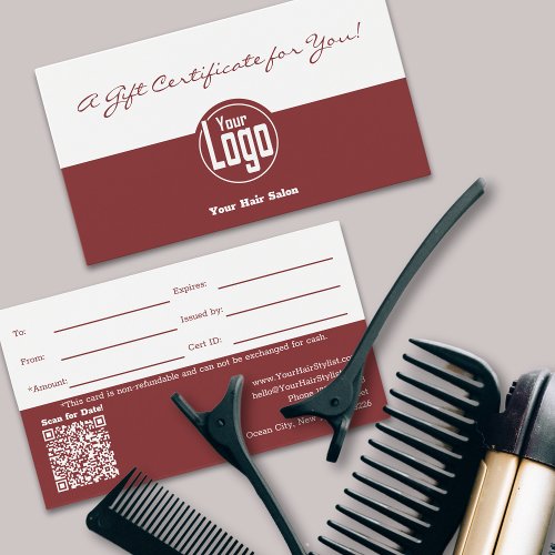 Simple Logo QR Code Hairstylist Gift Certificate