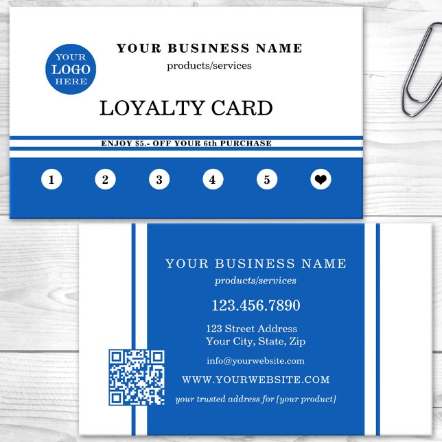 Simple Logo QR Code Navy Blue White Loyalty Card (Creator Uploaded)
