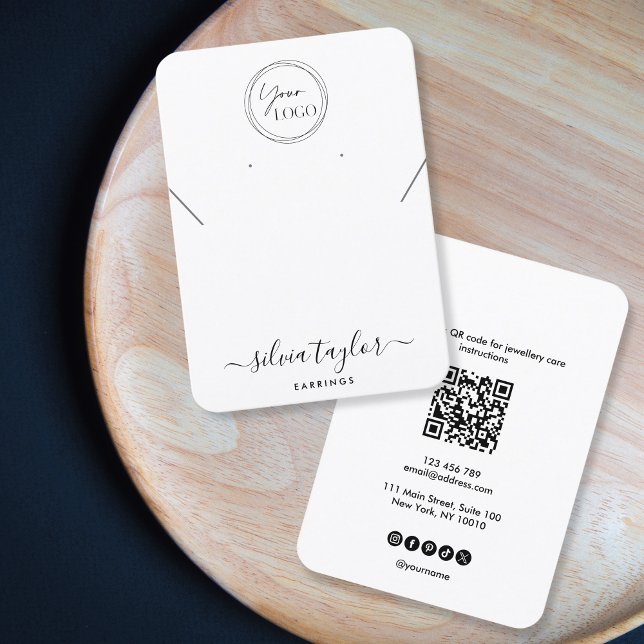 Simple logo QR code necklace earring display card (simple minimalist jewelry display card with qr code and your logo)