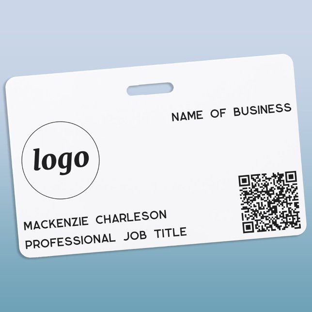 Simple Logo QR Code Professional Business Name Badge (Simple logo QR code with custom text business promotional branding name tag)
