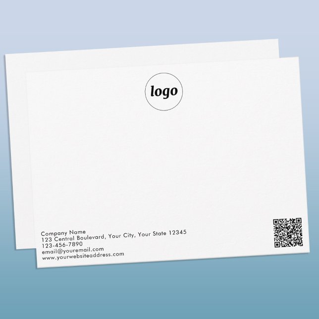 Simple Logo QR Code Professional Note Card (Logo QR code custom text promotional business notecard)