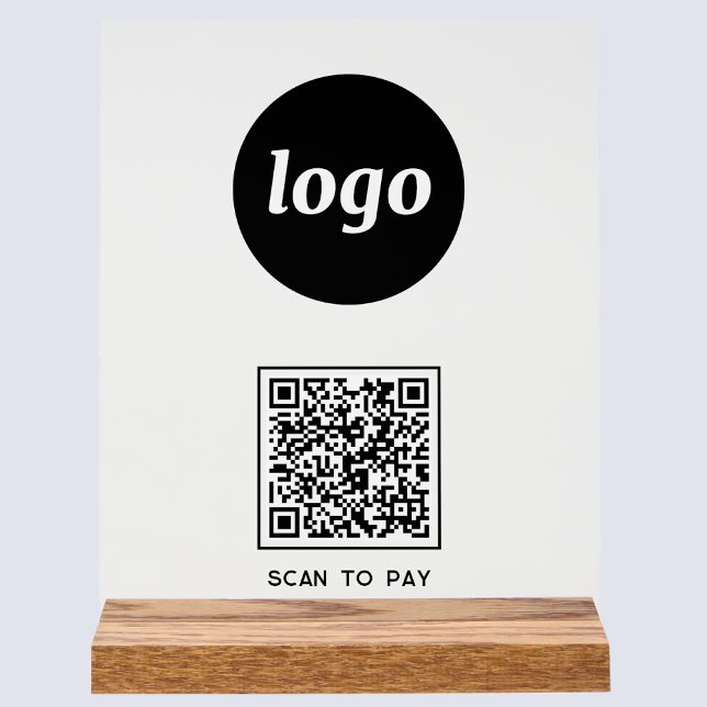 Simple Logo QR code Scan to Pay Business Acrylic Sign (Logo QR code Scan to Pay acrylic sign for cafe bar restaurant shop store market show stall business)