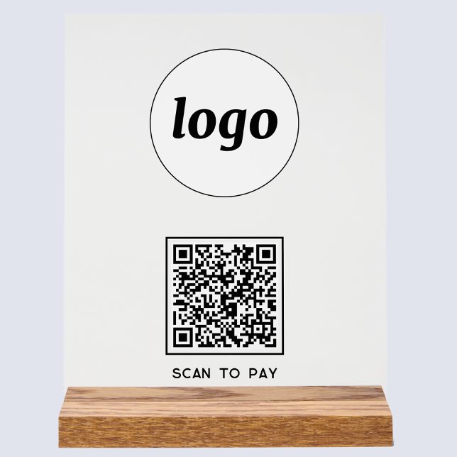 Simple Logo QR code Scan to Pay Business Acrylic Sign (Logo QR code Scan to Pay acrylic sign for cafe bar restaurant shop store market show stall business)