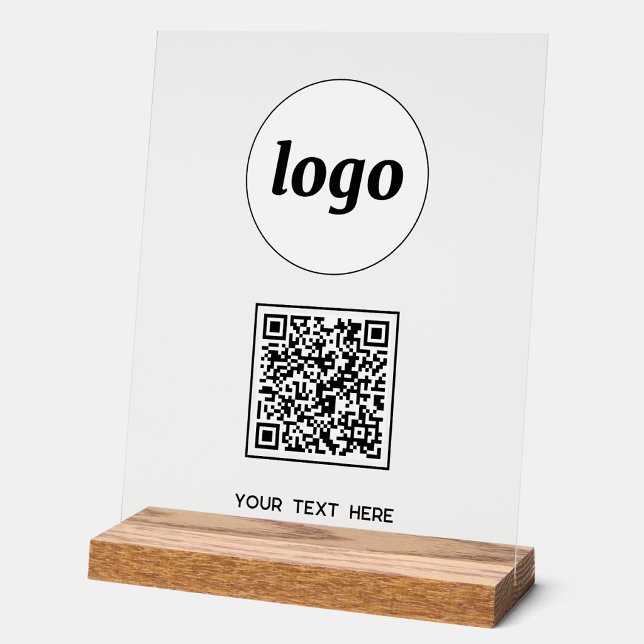 Simple Logo QR Code Text Business Acrylic Sign (Simple logo with QR code custom text business branding promotional clear acrylic sign)