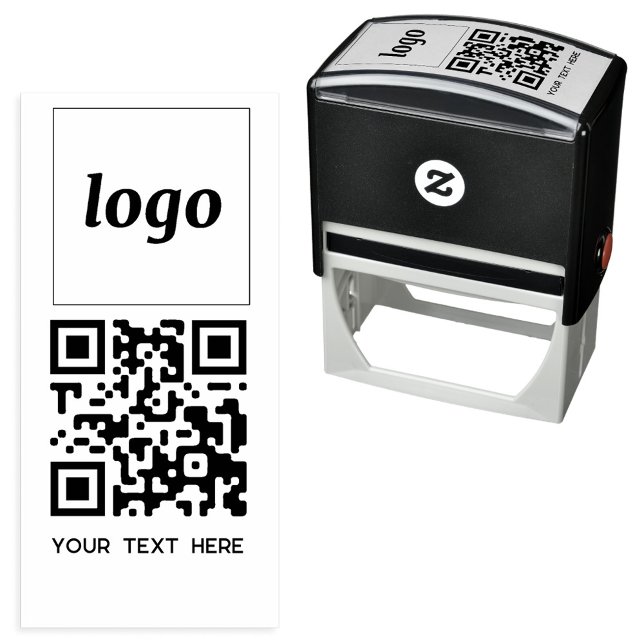 Simple Logo QR Code Text Business Promotional Self-inking Stamp (Simple logo with custom text and QR code business branding promotional self inking stamp)