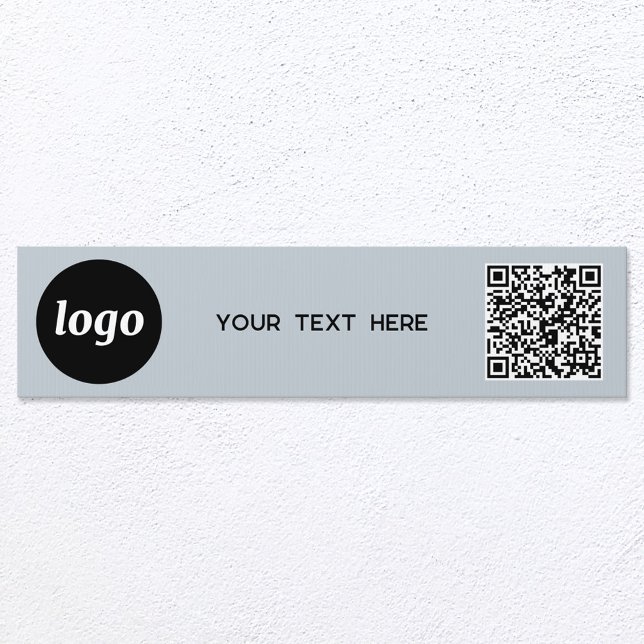 Simple Logo QR Code Text Promotional Blue Business Sign (Simple logo QR code and custom text business promotional indoor or outdoor sign)