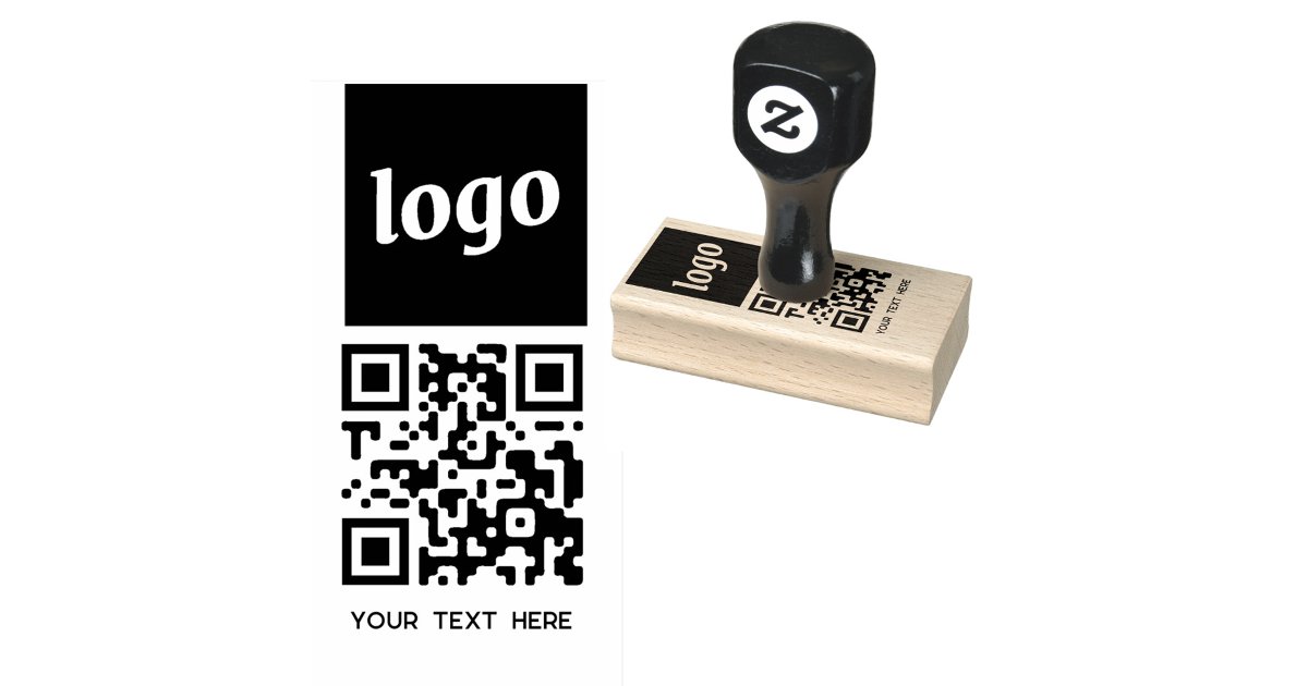 Simple Logo QR Code Text Rubber Stamp | Zazzle