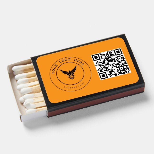 Simple Logo QR Code yellow Promotional Business Matchboxes (Front Open)