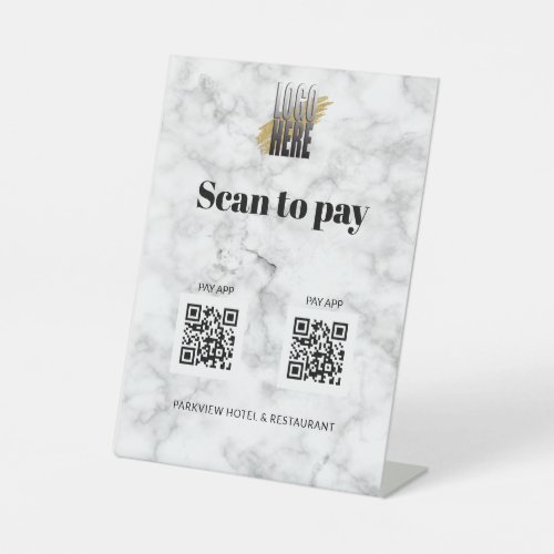 Simple Logo Scan to Pay 2 QR Codes Pay Apps Marble Pedestal Sign
