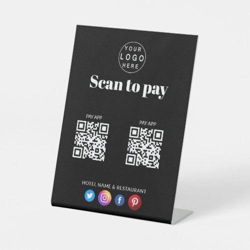 Simple Logo Scan to Pay Apps 2 QR Codes Black Pedestal Sign