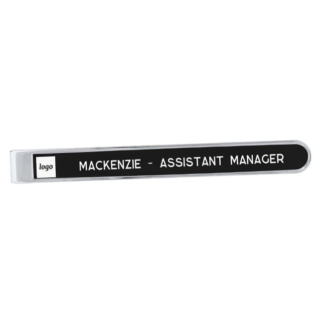 Simple Logo Staff Employee Business Promotional Silver Finish Tie Bar (Simple logo business branding staff employee name job title promotional tie bar)