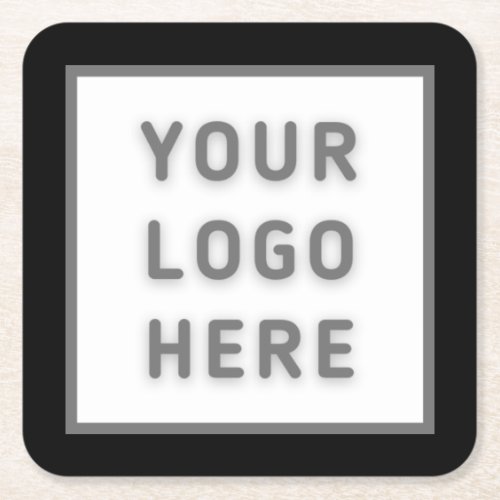Simple Logo Template Business Promo Swag Black Square Paper Coaster