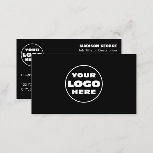 Simple Logo Text and QR code Black Business Card